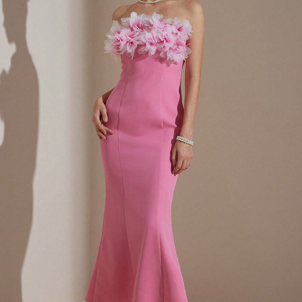 Pink Preppy Women's Sleeveless 3d Floral Party Dress